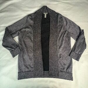 Womens Cardigan Sweater Black Large Metallic Sparkle Knit Open Front Shawl